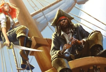 Promotional art from 7th Sea The Price of Arrogance, showing two pirates sitting near the mast of a ship.