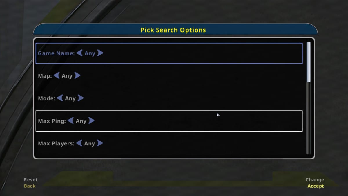 Star Wars: Battlefront Classic Collection picking servers and filters.