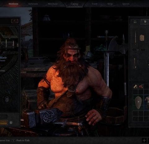 Image of the Blacksmith in Dungeonborne With His Hands on His Hips