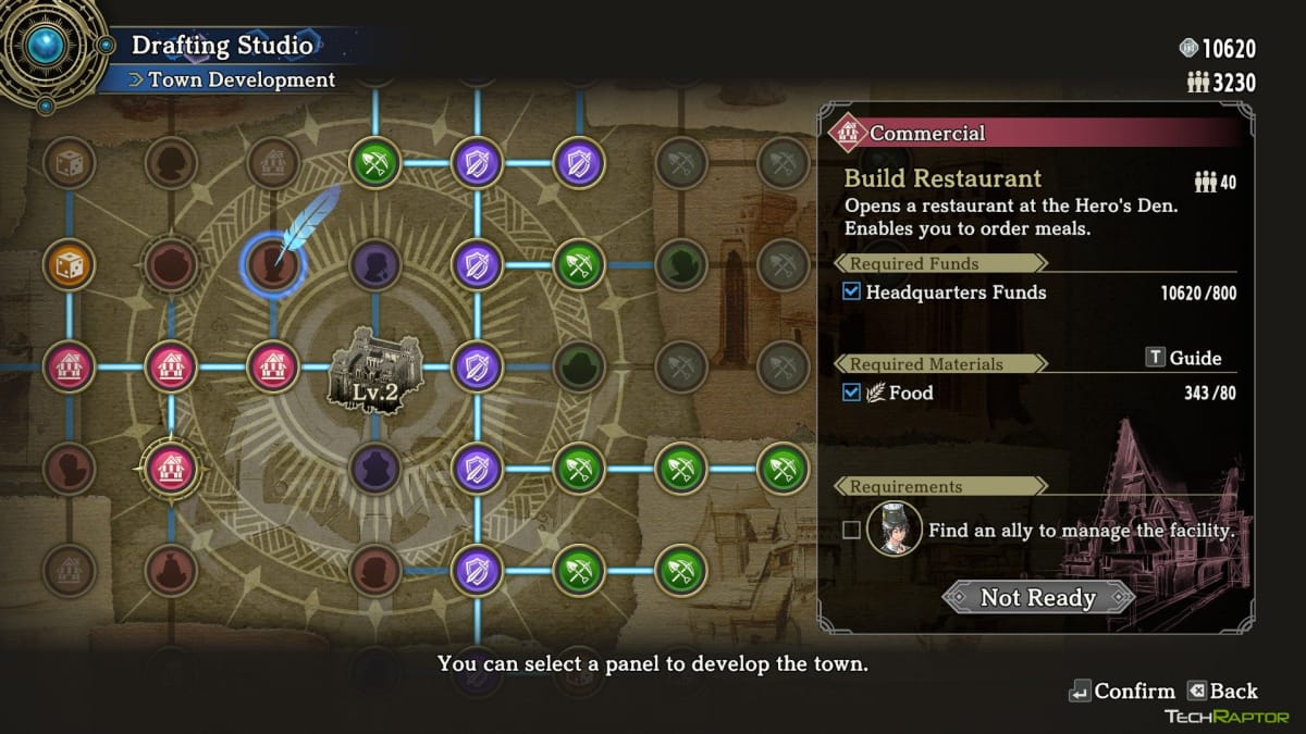 The town upgrade menu in ​​Eiyuden Chronicle: Hundred Heroes