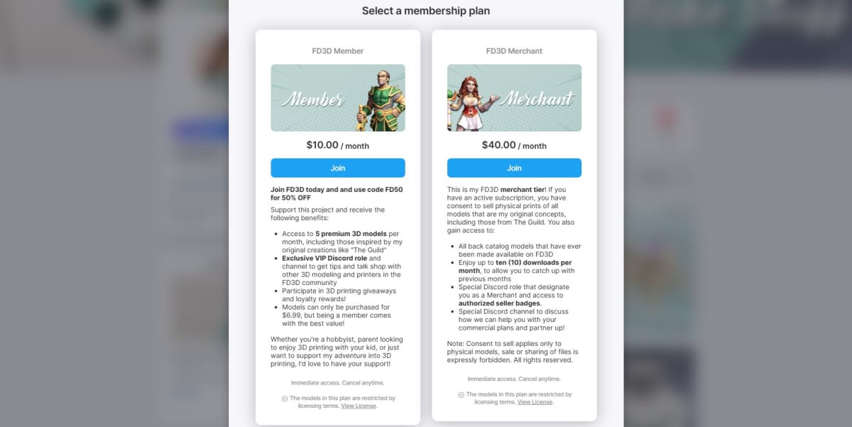 The different membership tiers of FeliciaDay3D