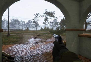 How to Get a Gun in Vorax - Cover Image Holding a Pistol Outside of the Manor House