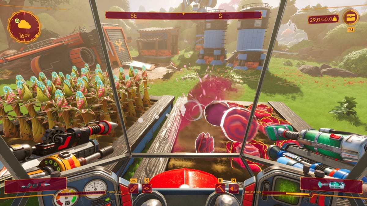 A view from the cockpit can be seen, showing a plot of land, and a path, and more.