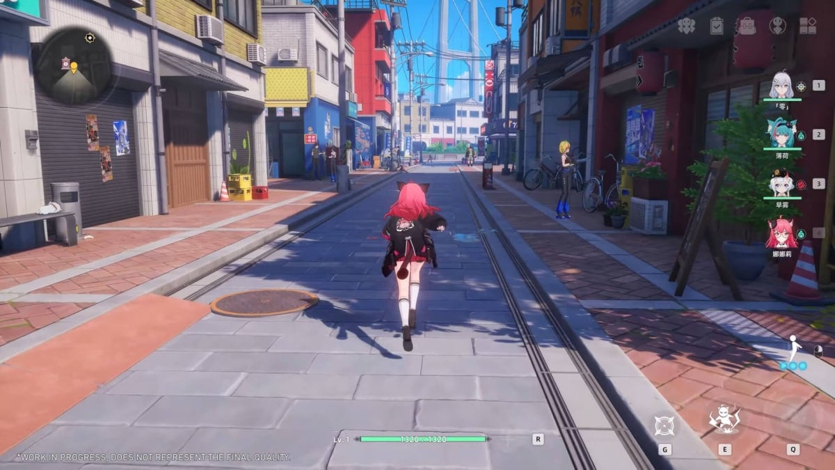 An anime character exploring a city in Neverness to Everness, a new gacha RPG from Tower of Fantasy developer Hotta Studio