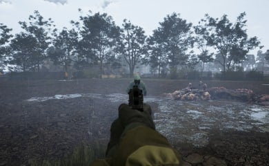 Vorax Game Page - Cover Image Aiming a Pistol at a Zombie Running Towards the Player