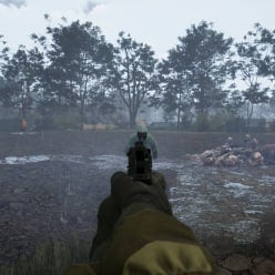 Vorax Game Page - Cover Image Aiming a Pistol at a Zombie Running Towards the Player
