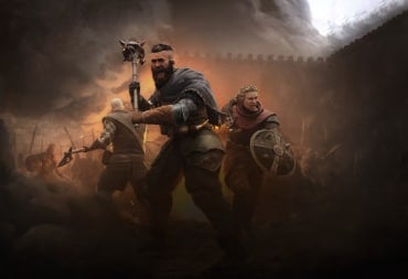 Key art for Wartales, depicting soldiers screaming against the backdrop of a battlefield